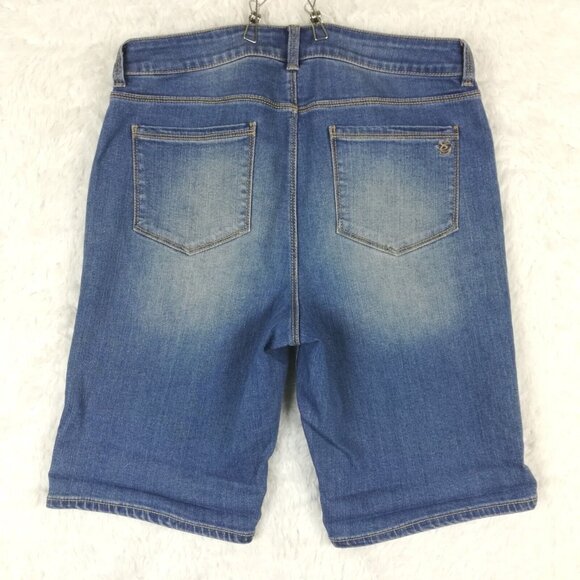 Susan Graver Womens Shorts Bermuda Blue Denim Stone Wash Mid Rise Stretch 8 - Picture 2 of 9